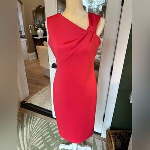 Elegant Coral Red asymmetrical One-Shoulder Dress